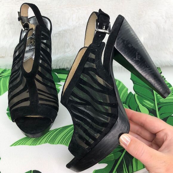 Michael Kors Black Zebra Peep Toe Wedge Heels 7 - Picture 2 of 13